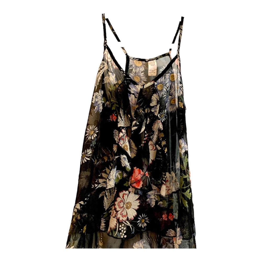 Lily White Dark Blue Sheer Floral Tank Top Size Medium